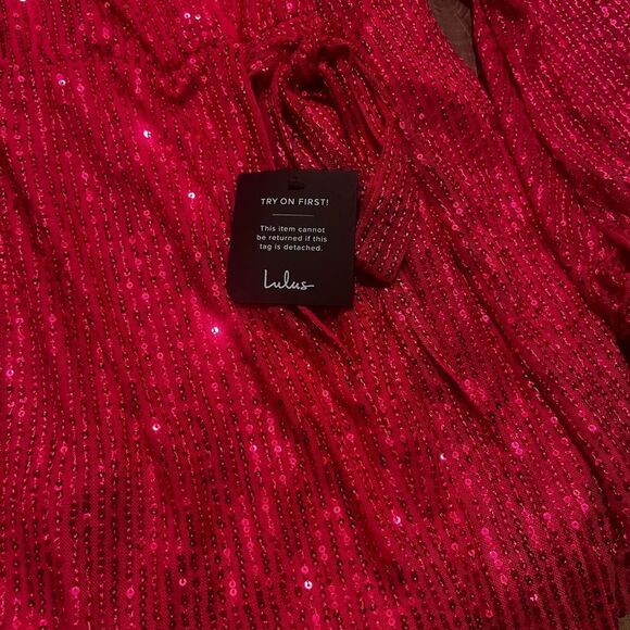 Glamorous LuLus Hot Pink Sequin Faux-Wrap Romper- NWT - Picture 10 of 15